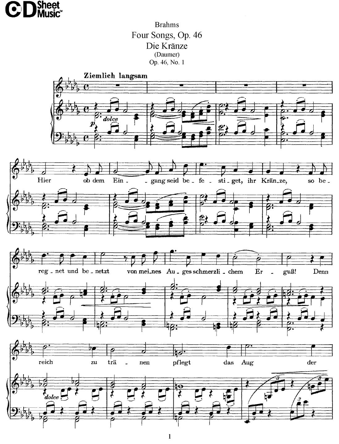 Mid Romantic German Lieder, Brahms: 4 Songs, Op.46 by WBaxley Music Subito Music Corp & Stephens Pub. Co