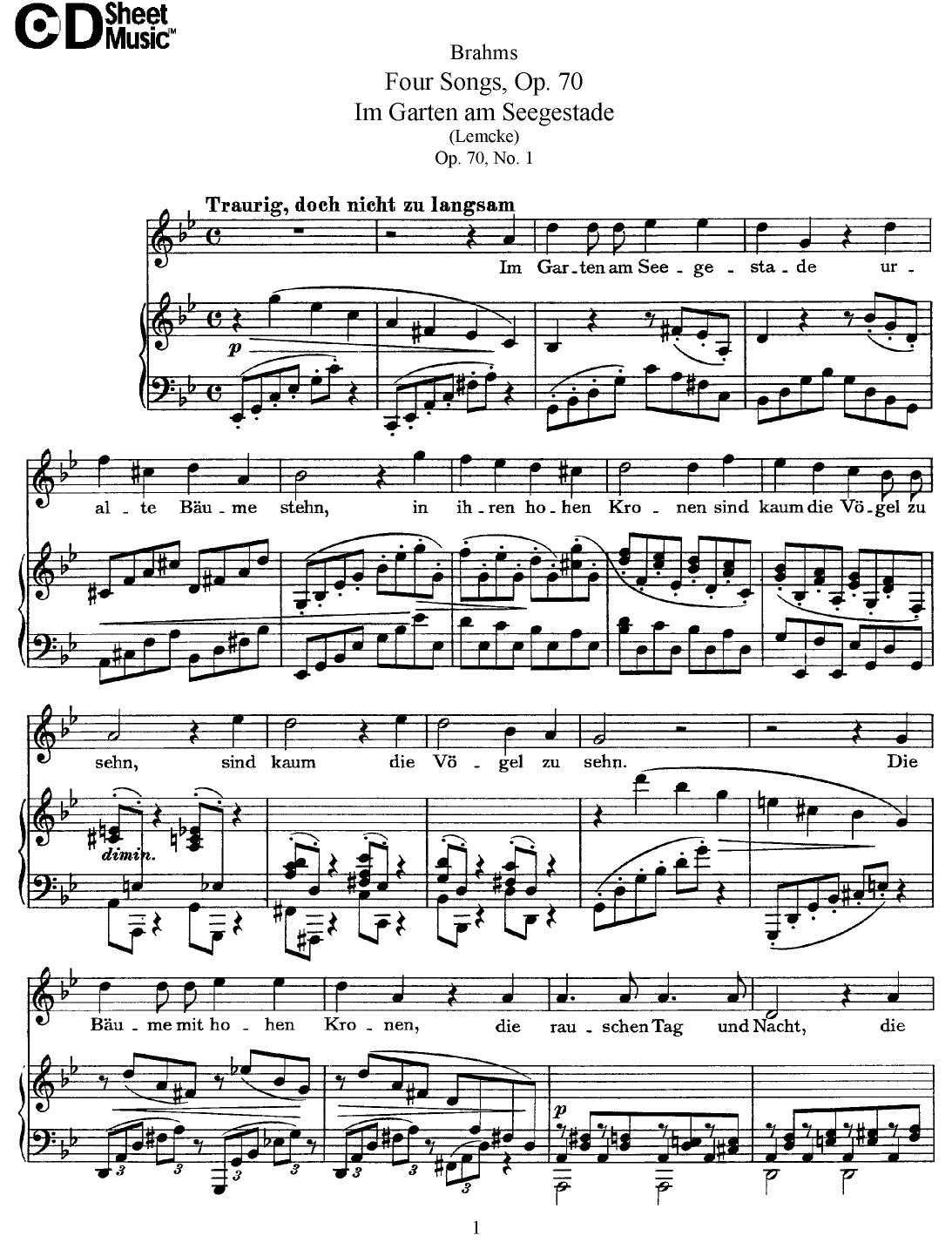 Mid Romantic German Lieder, Brahms: 4 Songs, Op.70 by WBaxley Music Subito Music Corp & Stephens Pub. Co