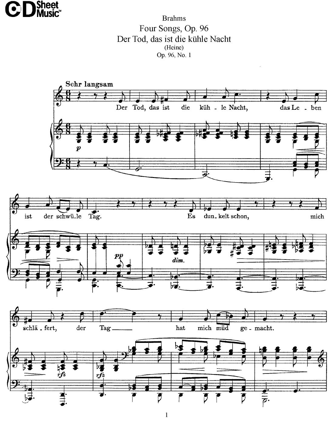Mid Romantic German Lieder, Brahms: 4 Songs, Op.96 by WBaxley Music Subito Music Corp & Stephens Pub. Co