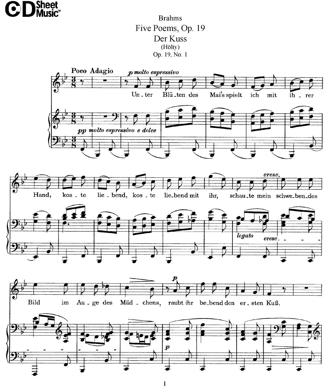 Mid Romantic German Lieder, Brahms: 5 Poems, Op.19 by WBaxley Music Subito Music Corp & Stephens Pub. Co