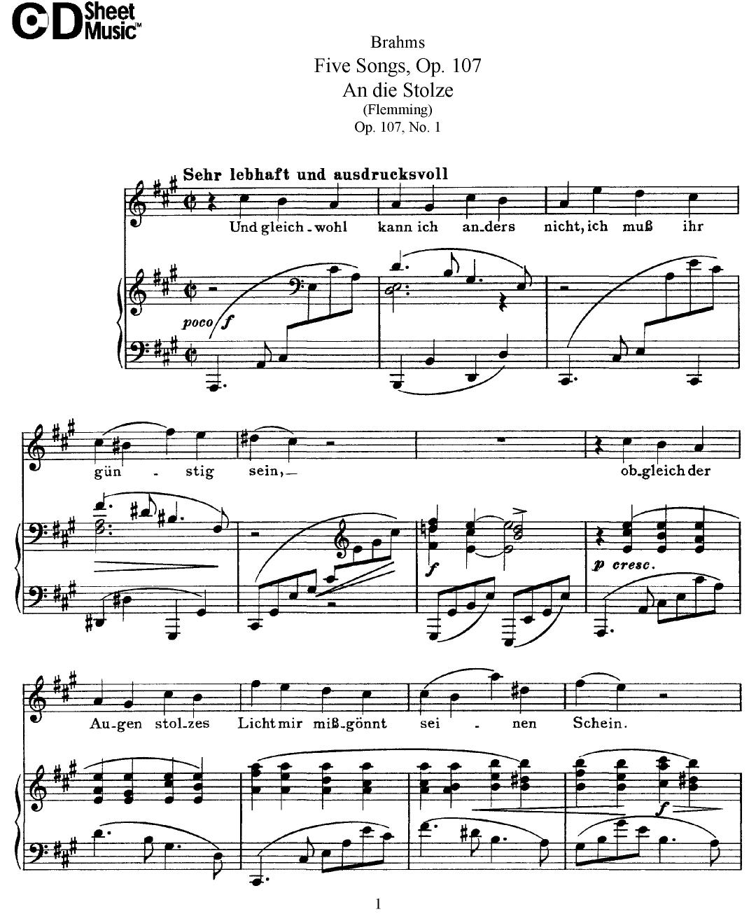 Mid Romantic German Lieder, Brahms: 5 Songs, Op.107 by WBaxley Music Subito Music Corp & Stephens Pub. Co