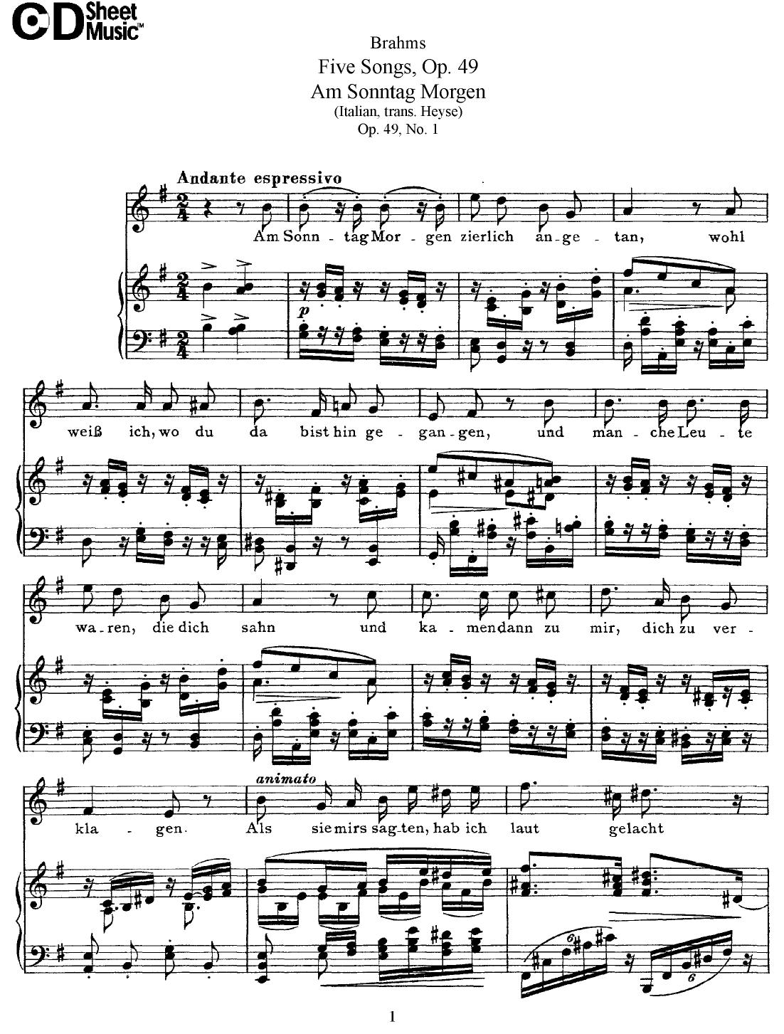Mid Romantic German Lieder, Brahms: 5 Songs, Op.49 by WBaxley Music Subito Music Corp & Stephens Pub. Co