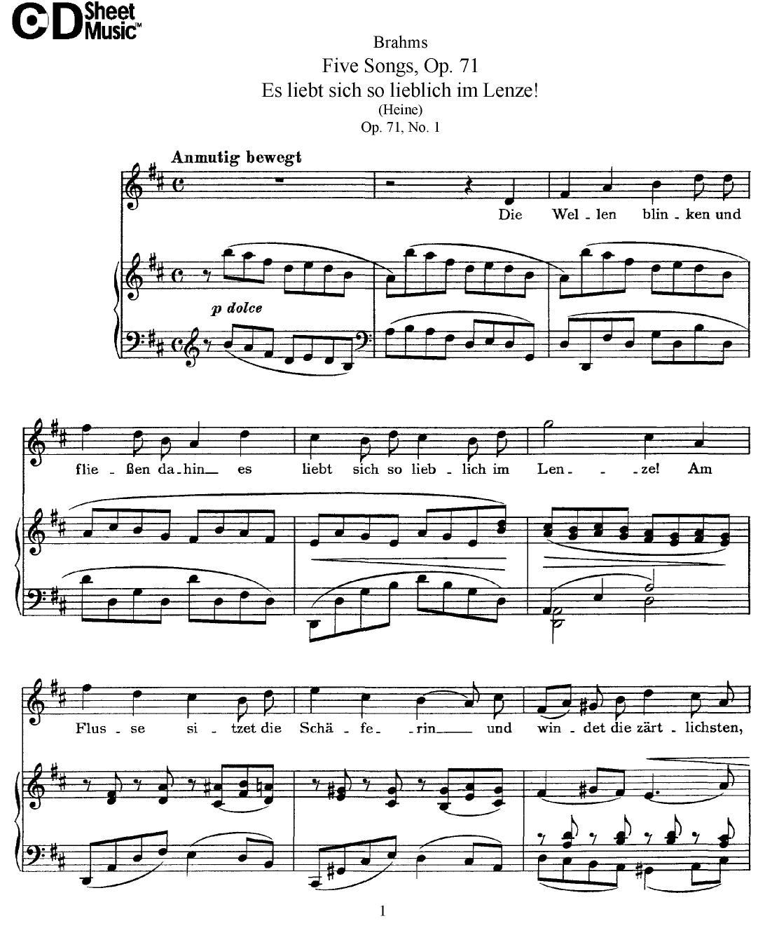 Mid Romantic German Lieder, Brahms: 5 Songs, Op.71 by WBaxley Music Subito Music Corp & Stephens Pub. Co