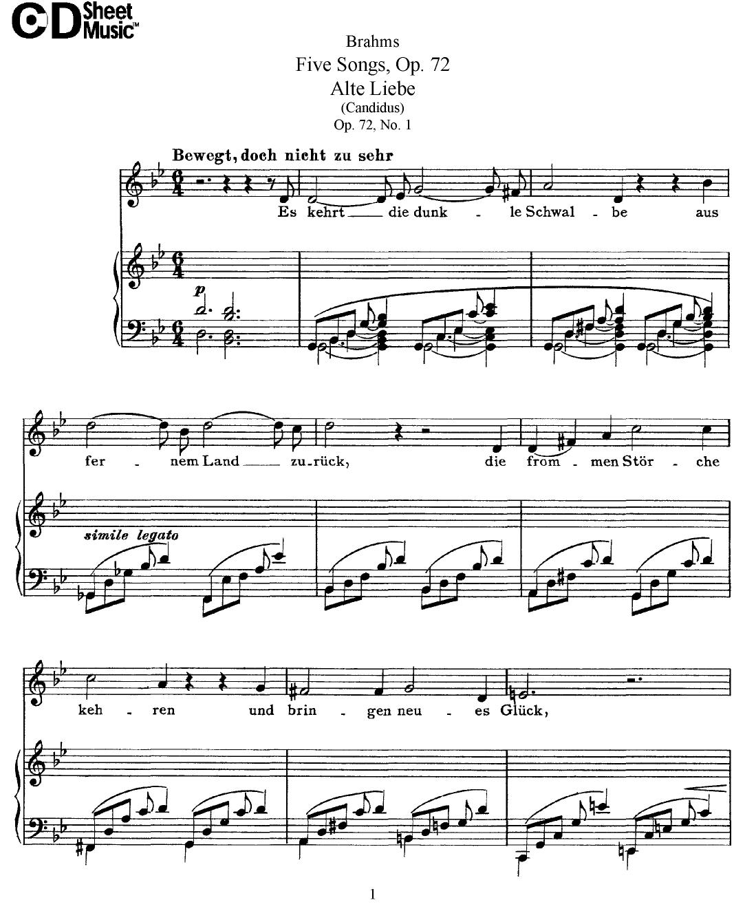 Mid Romantic German Lieder, Brahms: 5 Songs, Op.72 by WBaxley Music Subito Music Corp & Stephens Pub. Co