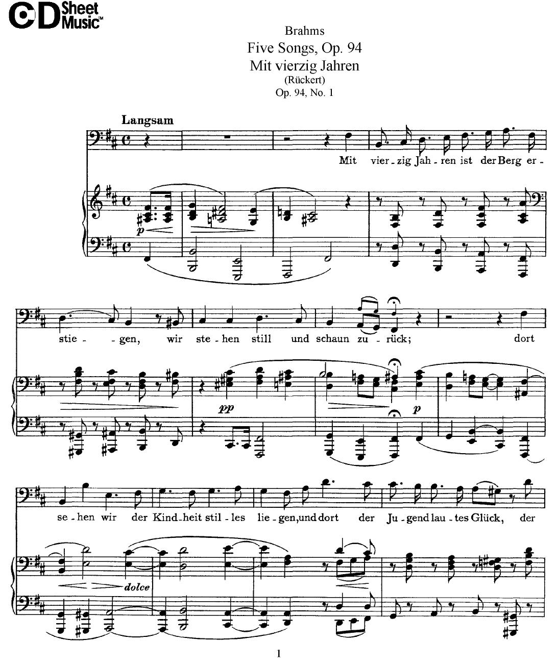 Mid Romantic German Lieder, Brahms: 5 Songs, Op.94 by WBaxley Music Subito Music Corp & Stephens Pub. Co