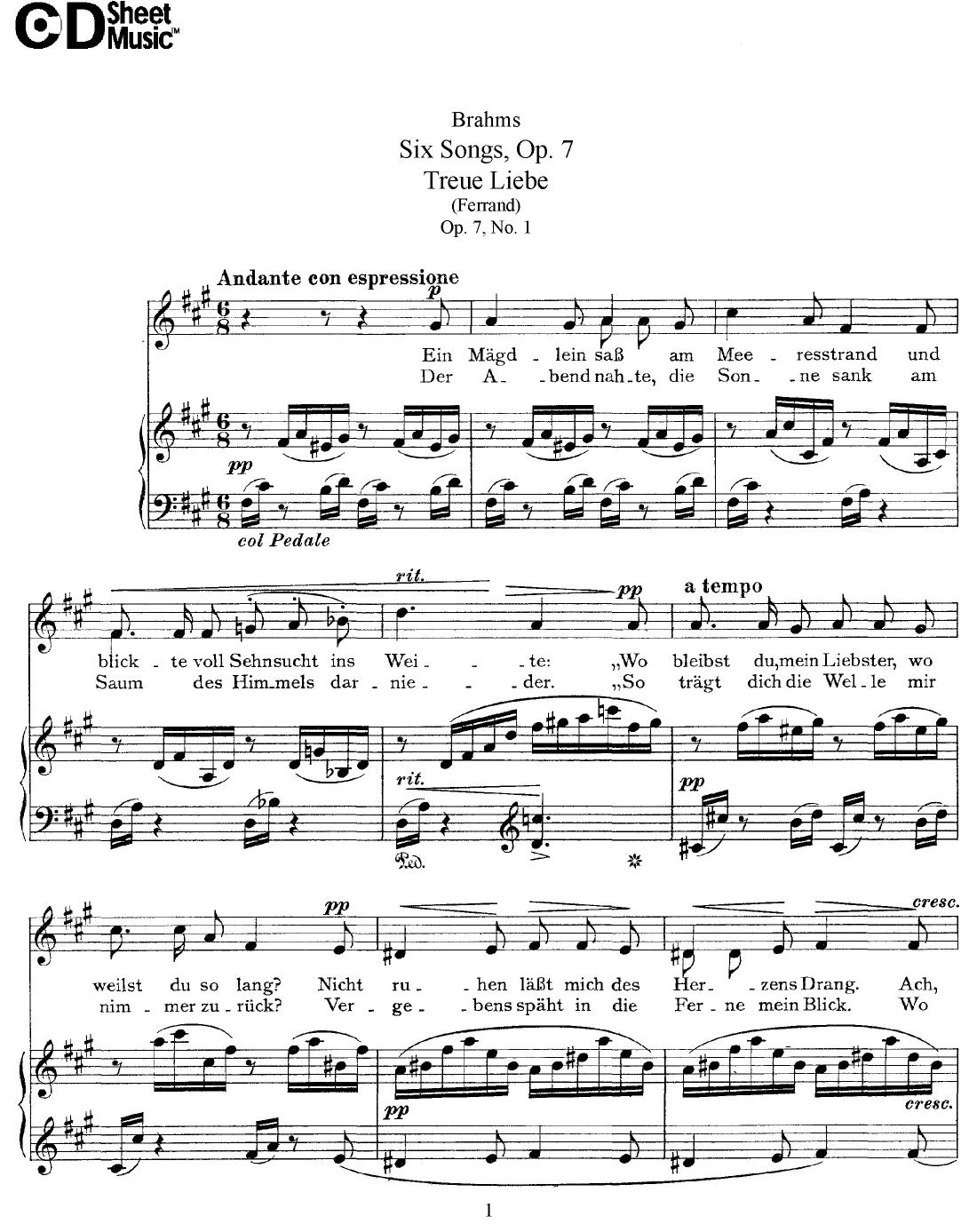 Mid Romantic German Lieder, Brahms: 6 Songs, Op.7 by WBaxley Music Subito Music Corp & Stephens Pub. Co