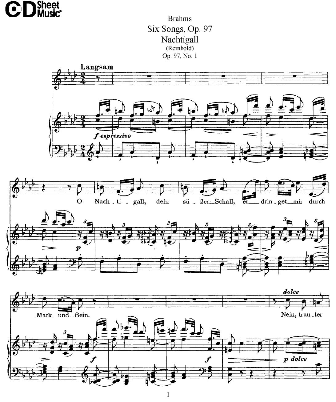 Mid Romantic German Lieder, Brahms: 6 Songs, Op.97 by WBaxley Music Subito Music Corp & Stephens Pub. Co