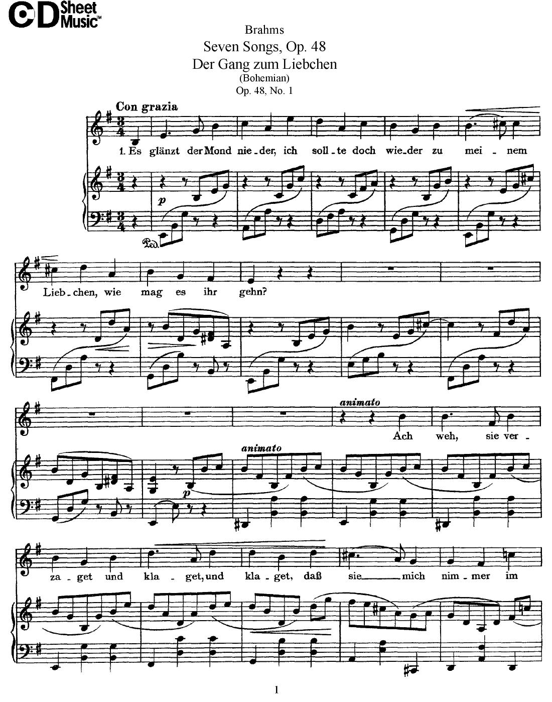 Mid Romantic German Lieder, Brahms: 7 Songs, Op.48 by WBaxley Music Subito Music Corp & Stephens Pub. Co