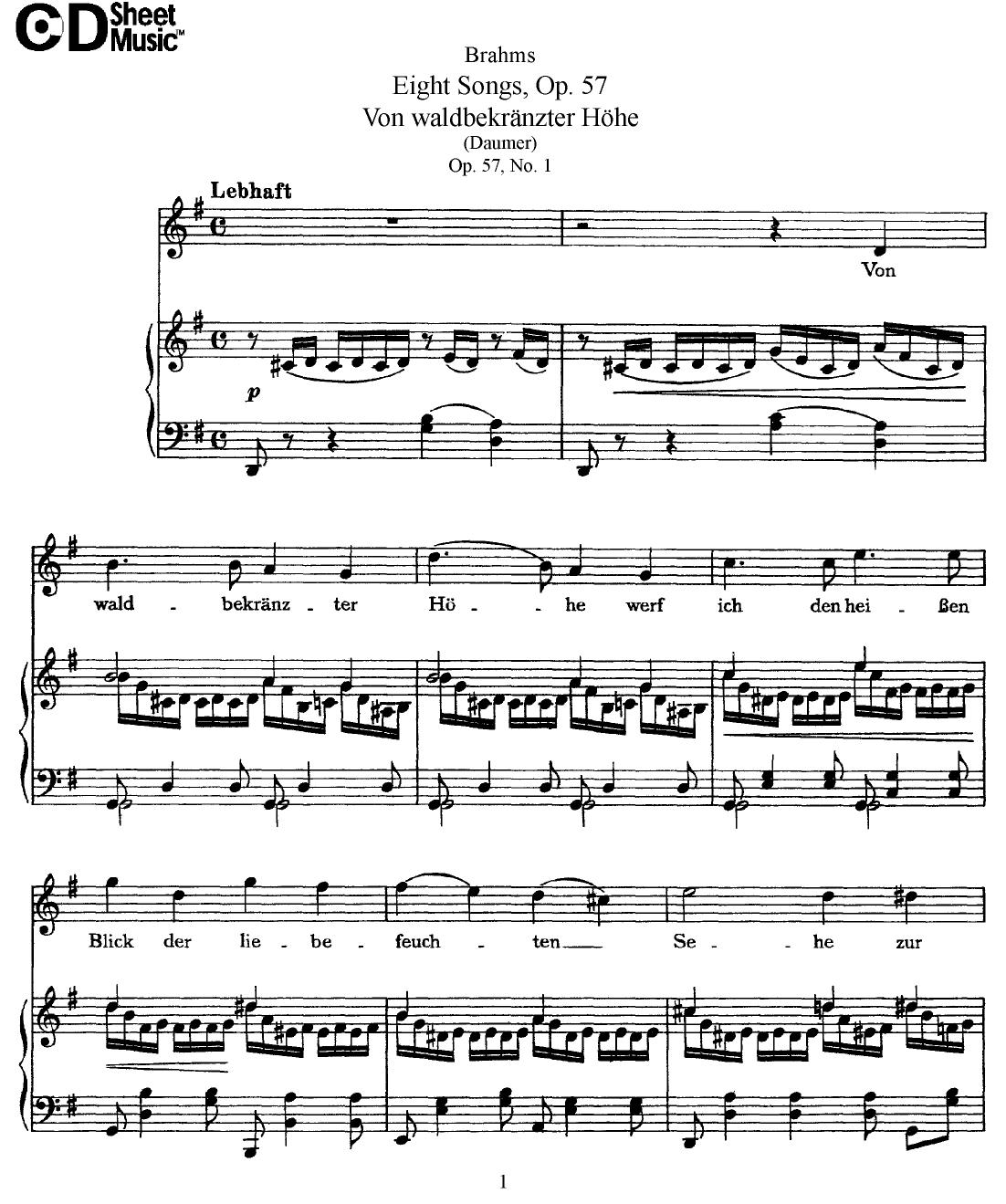 Mid Romantic German Lieder, Brahms: 8 Songs, Op.57 by WBaxley Music Subito Music Corp & Stephens Pub. Co