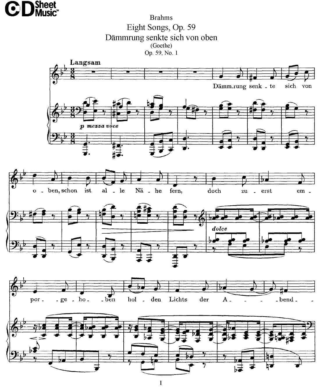 Mid Romantic German Lieder, Brahms: 8 Songs, Op.59 by WBaxley Music Subito Music Corp & Stephens Pub. Co