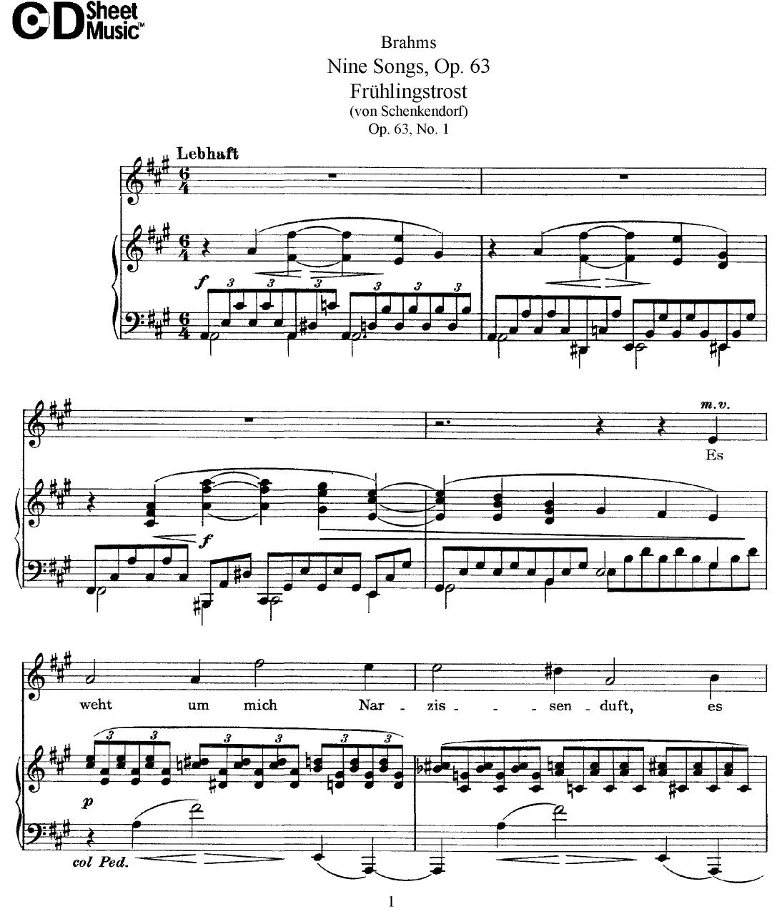 Mid Romantic German Lieder, Brahms: 9 Songs, Op.63 by WBaxley Music Subito Music Corp & Stephens Pub. Co
