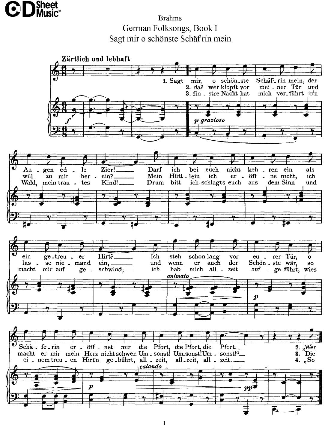 Mid Romantic German Lieder, Brahms: Book 1 GFS by WBaxley Music Subito Music Corp & Stephens Pub. Co