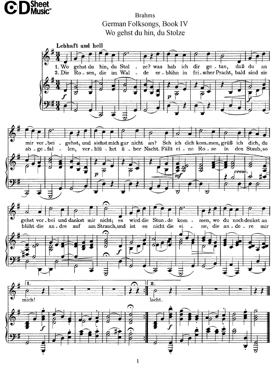 Mid Romantic German Lieder, Brahms: Book 4, GFS by WBaxley Music Subito Music Corp & Stephens Pub. Co