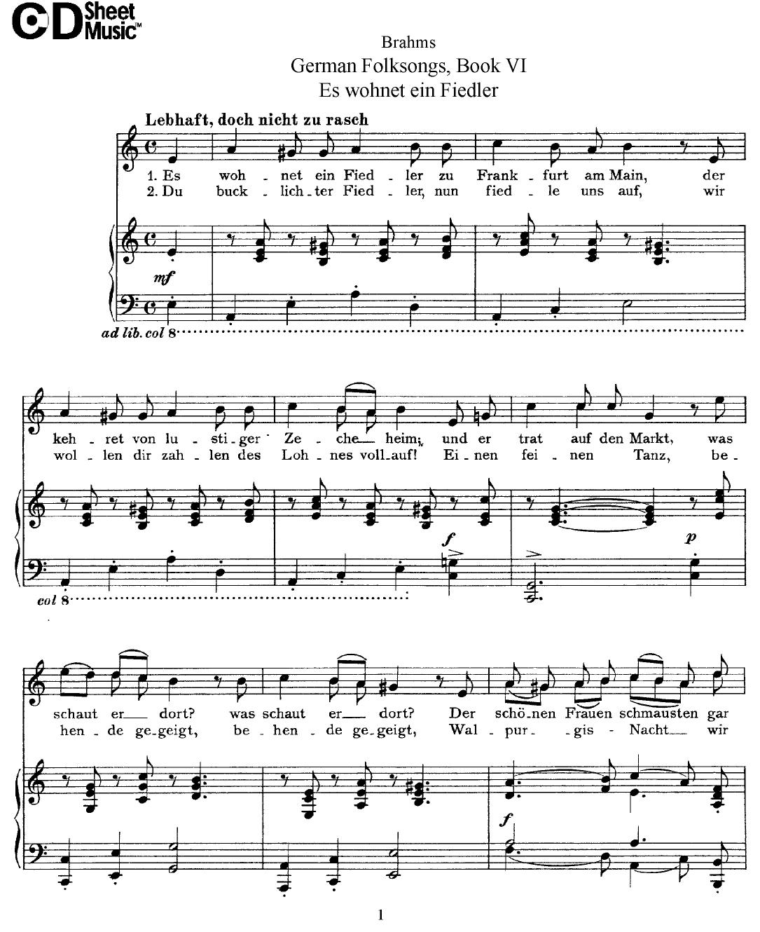 Mid Romantic German Lieder, Brahms: Book 6 GFS by WBaxley Music Subito Music Corp & Stephens Pub. Co