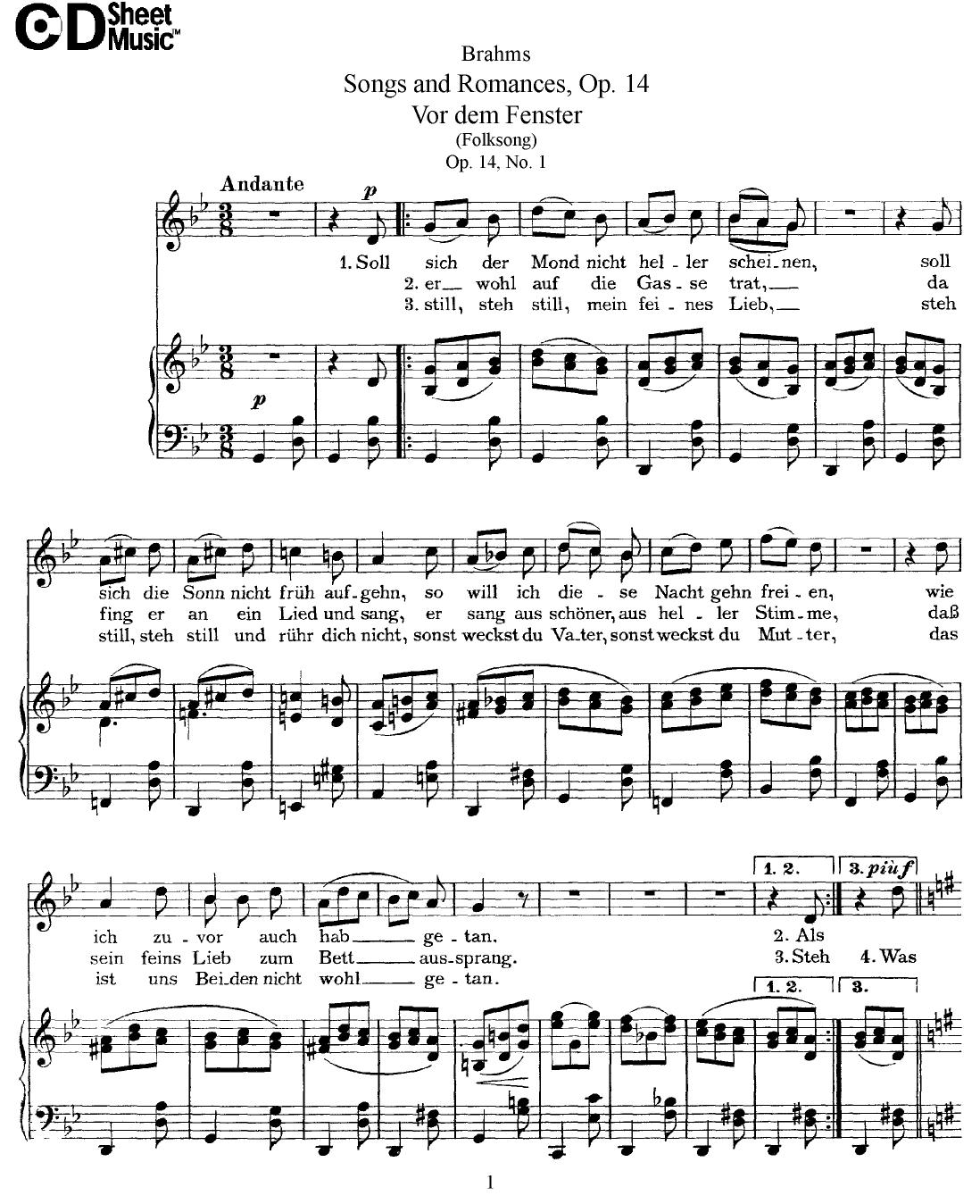 Mid Romantic German Lieder, Brahms: Op.14 by WBaxley Music Subito Music Corp & Stephens Pub. Co