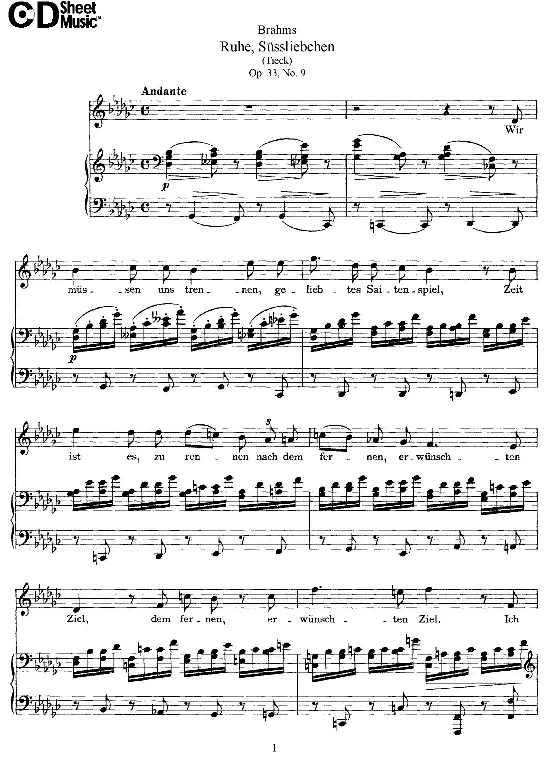 Mid Romantic German Lieder, Brahms: Op.33 by WBaxley Music Subito Music Corp & Stephens Pub. Co