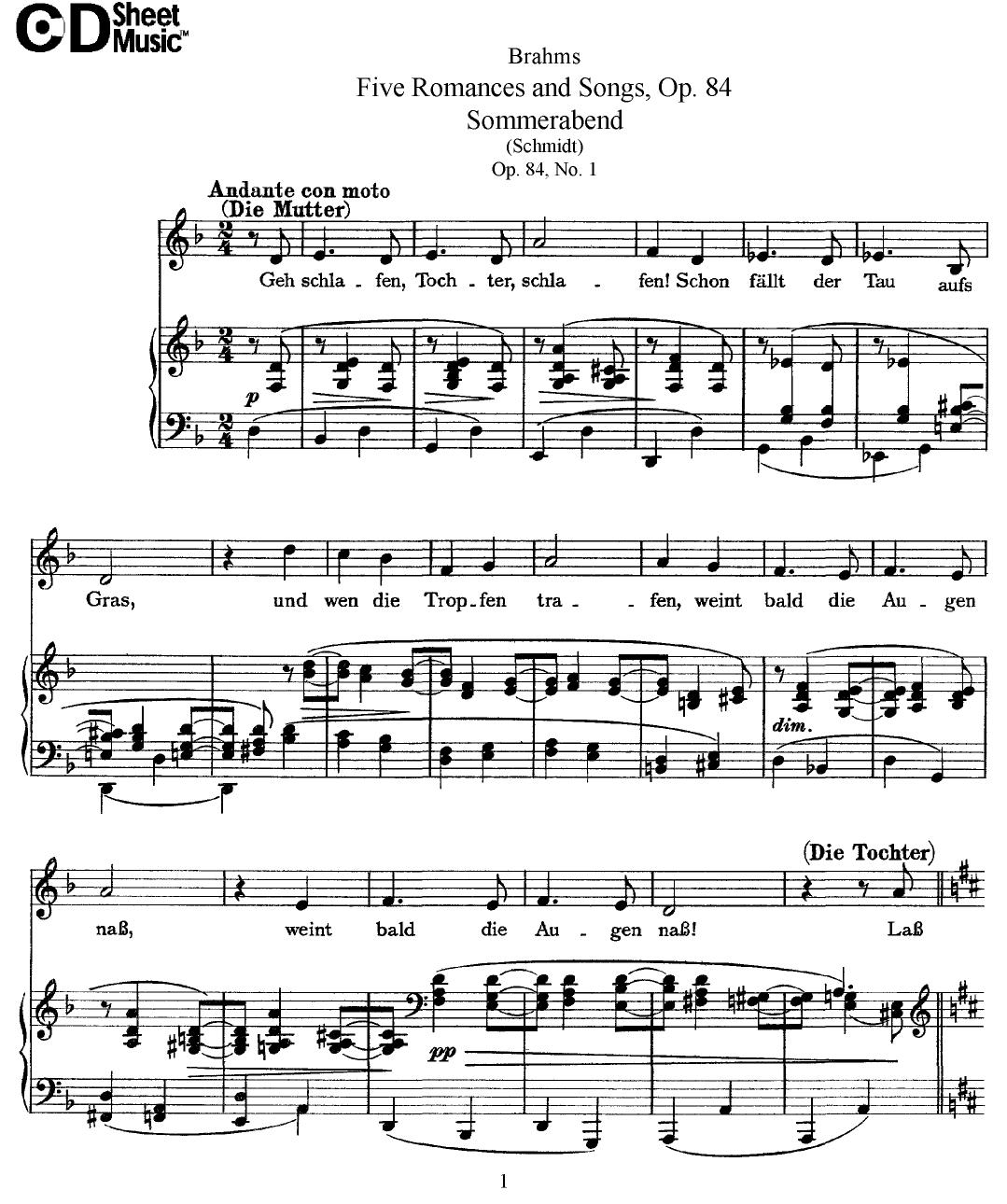 Mid Romantic German Lieder, Brahms: Op.84 (Schmidt) by WBaxley Music Subito Music Corp & Stephens Pub. Co