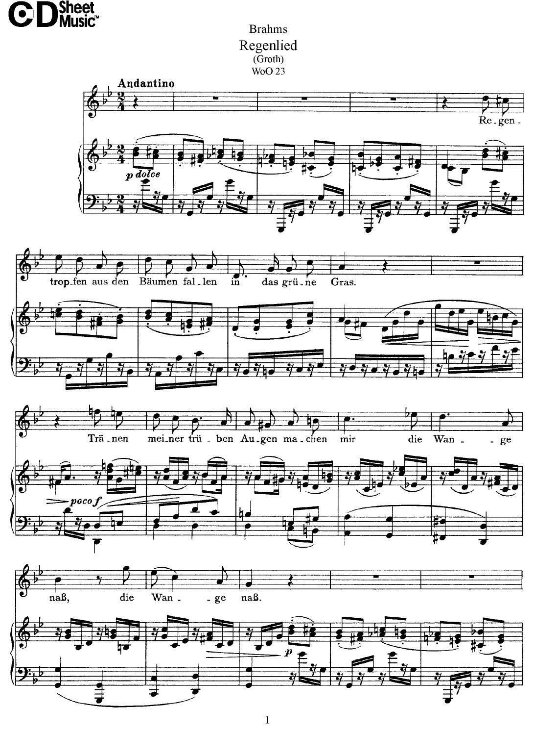 Mid Romantic German Lieder, Brahms: Regenlied by WBaxley Music Subito Music Corp & Stephens Pub. Co