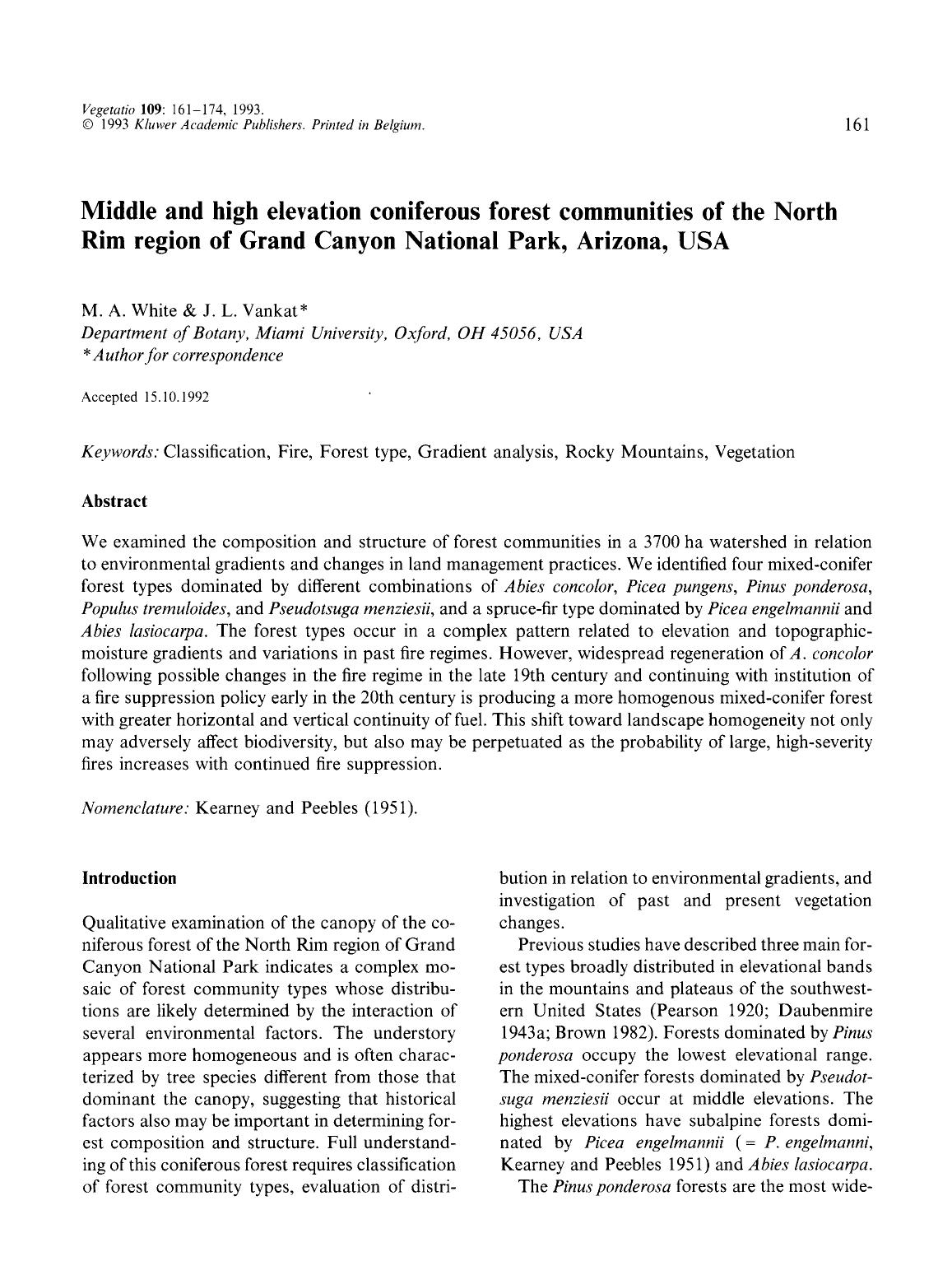 Middle and high elevation coniferous forest communities of the North Rim region of Grand Canyon National Park, Arizona, USA by Unknown