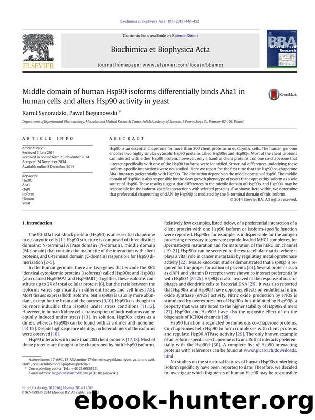 Middle domain of human Hsp90 isoforms differentially binds Aha1 in human cells and alters Hsp90 activity in yeast by Kamil Synoradzki & Pawel Bieganowski