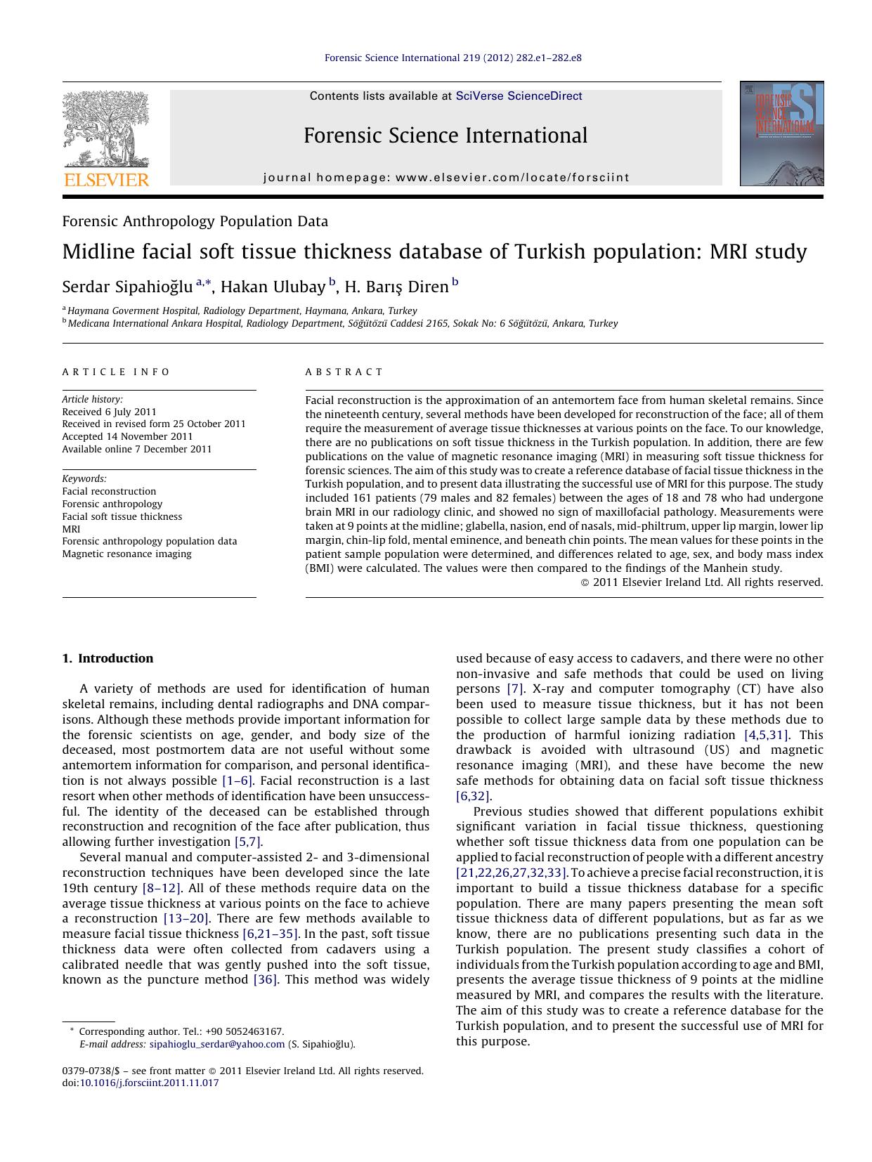 Midline facial soft tissue thickness database of Turkish population: MRI study by Serdar Sipahioğlu
