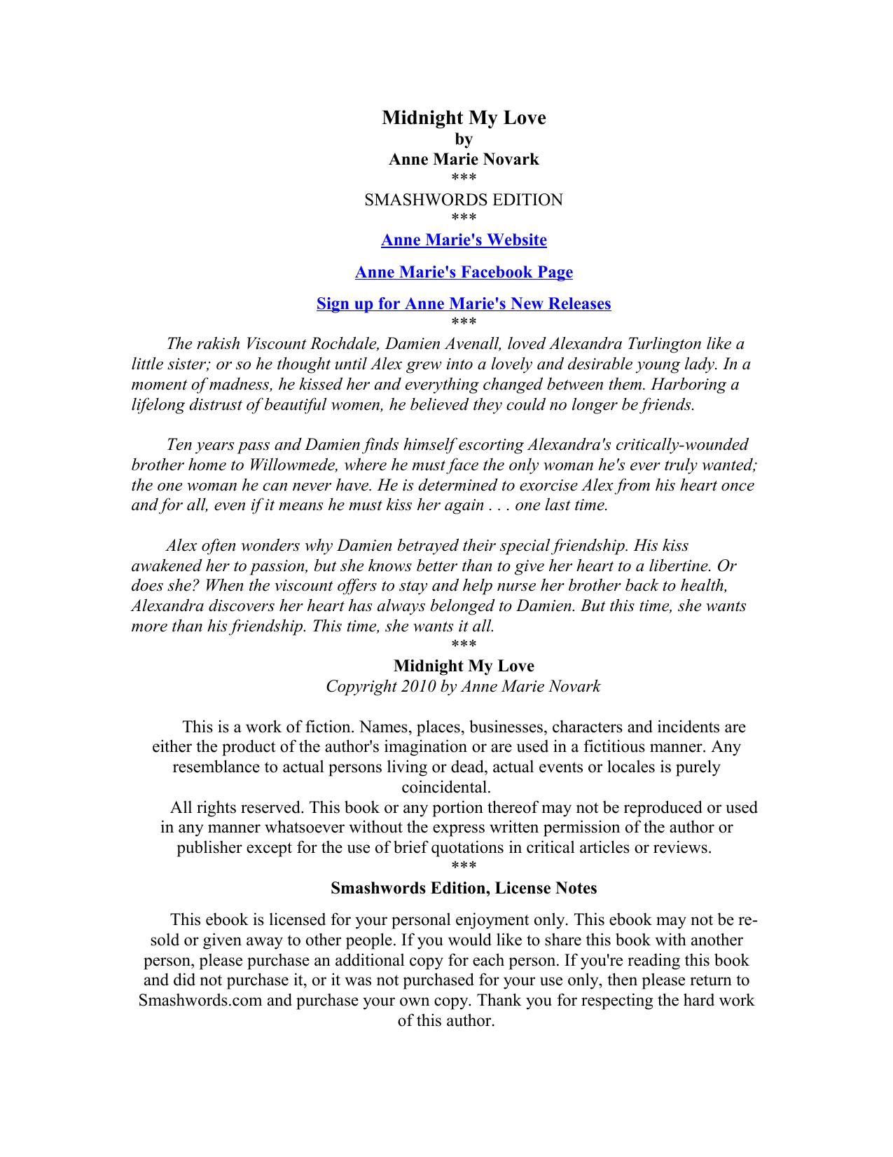 Midnight My Love by Anne Marie Novark