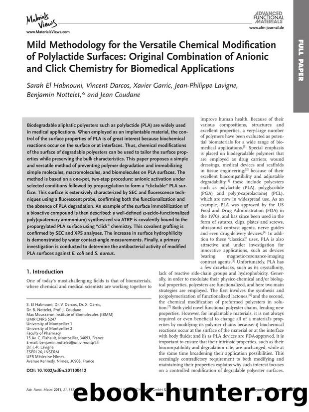 Mild Methodology for the Versatile Chemical Modification of Polylactide Surfaces: Original Combination of Anionic and Click Chemistry for Biomedical Applications by wcu