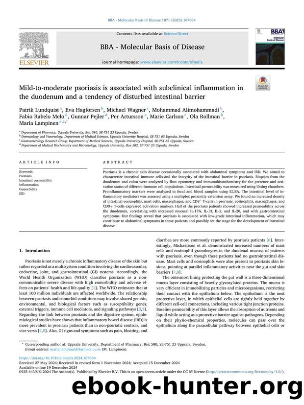 Mild-to-moderate psoriasis is associated with subclinical inflammation in the duodenum and a tendency of disturbed intestinal barrier by unknow