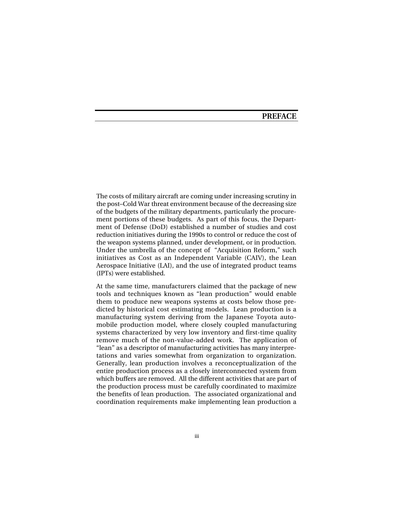 Military Airframe Acquisition Costs: The Effects of Lean Manufacturing by Cynthia R. Cook