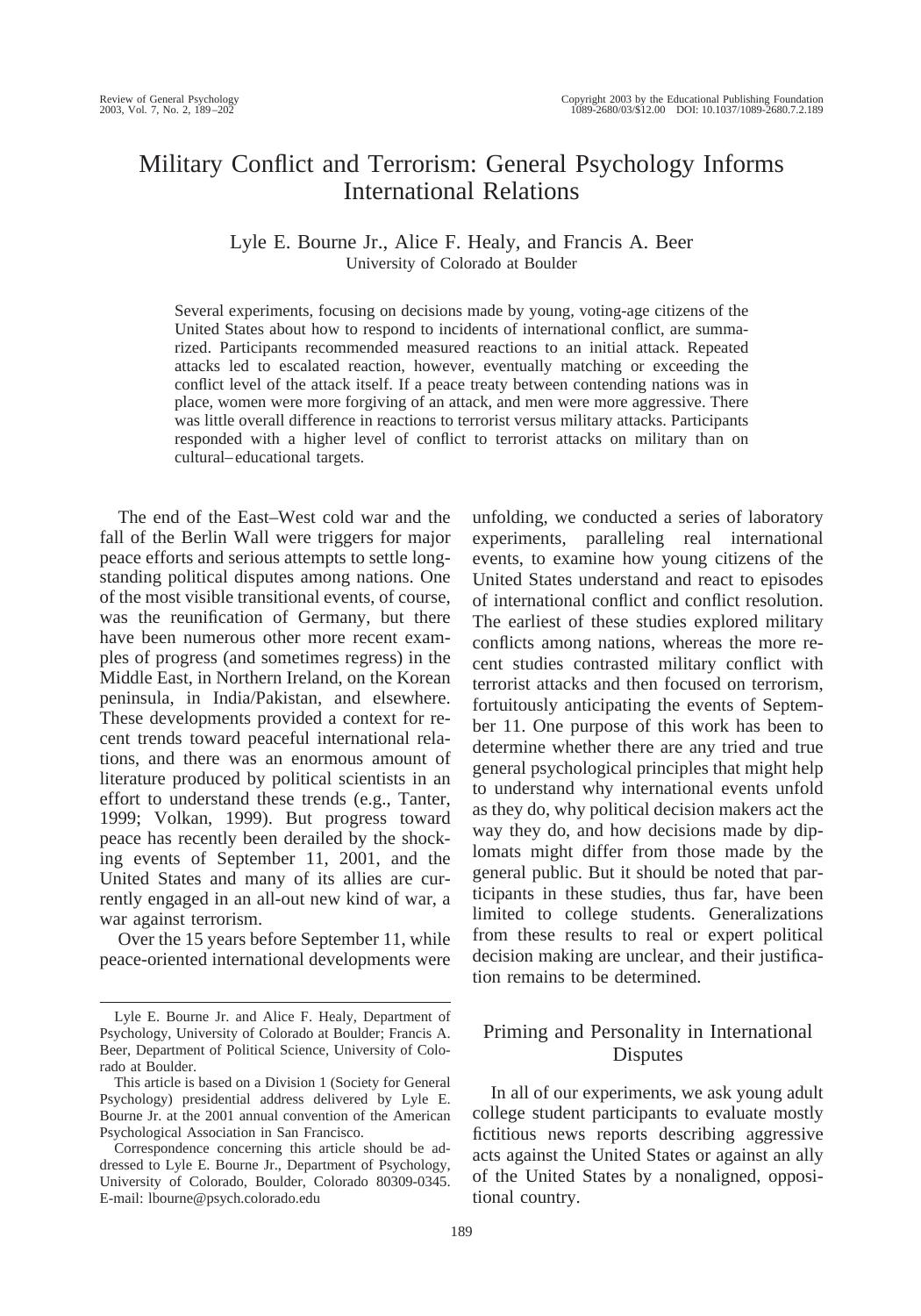 Military Conflict and Terrorism by Unknown