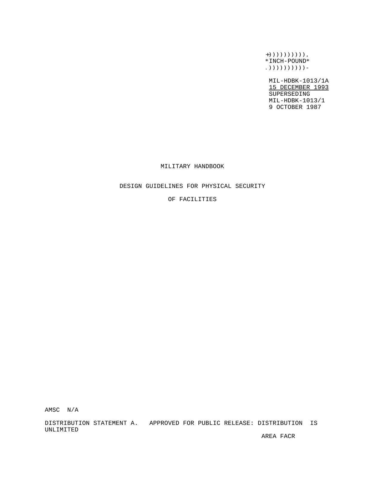 Military Handbook Design Guidelines for Physical Security of Facilities by DEPARTMENT OF DEFENSE WASHINGTON DC