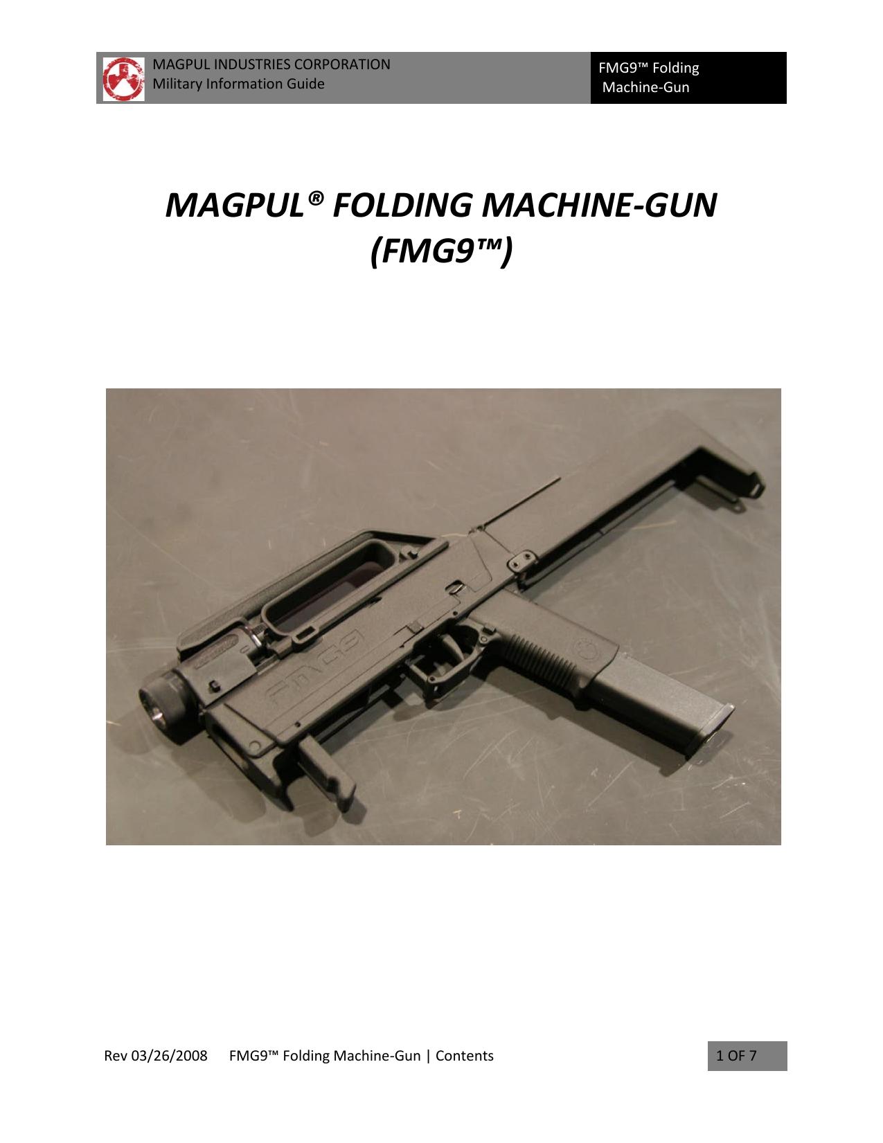 Military Information Guide MAGPUL Folding Machine-Gun (FMG9) by Unknown