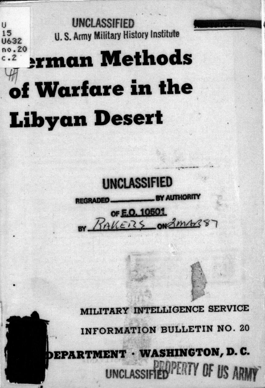 Military Intelligence Service War Department - German Methods Of Warfare In The Libyan Desert by Military Intelligence Service War Department