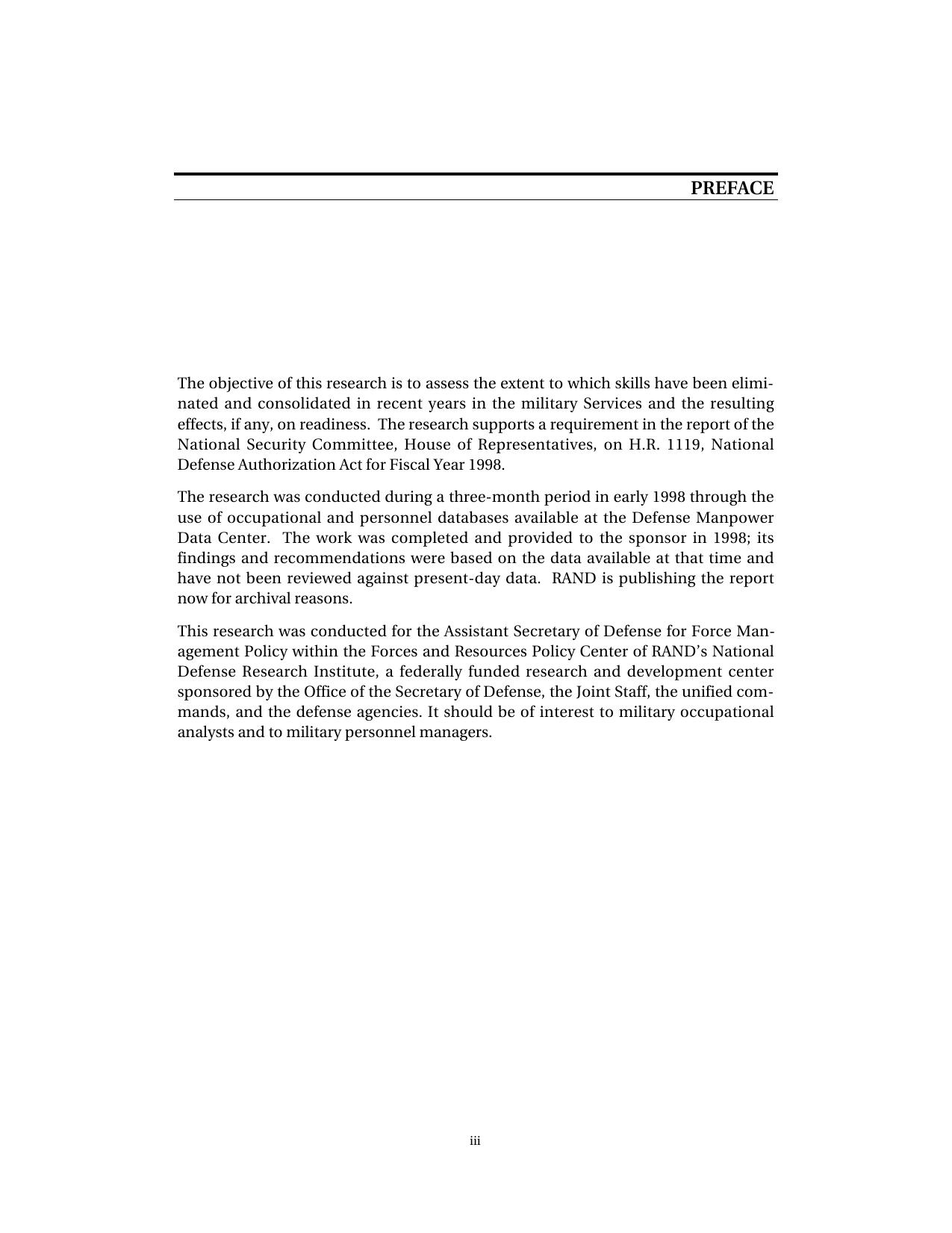 Military Occupational Specialties: Change and Consolidation by Mary E. Layne