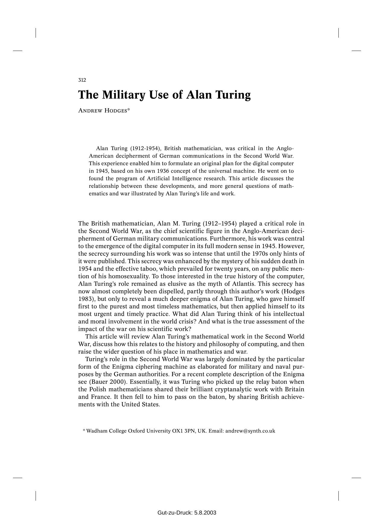 Military Use Of Alan Turing by Unknown