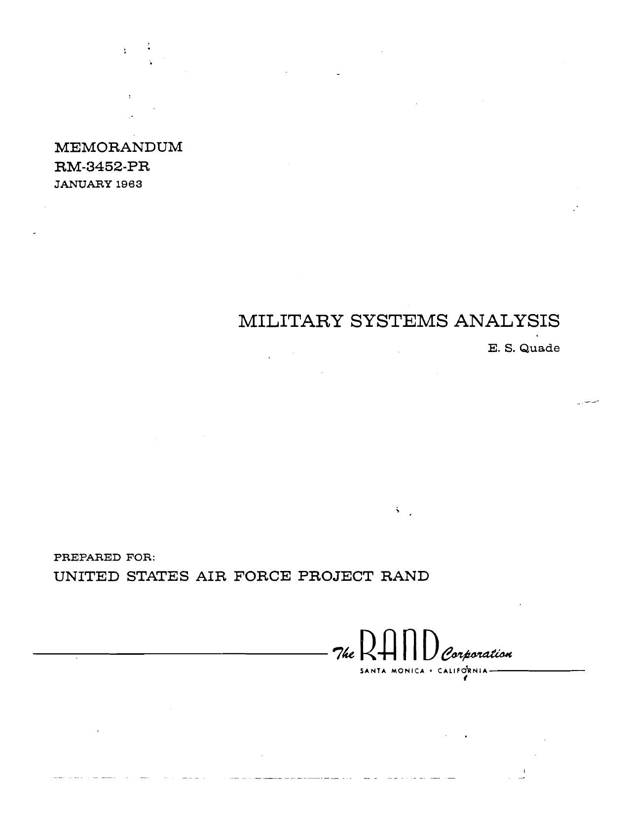 Military systems analysis by E. S. Quade