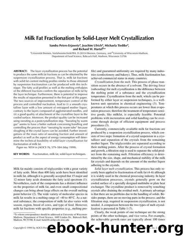 Milk fat fractionation by solid-layer melt crystallization by Unknown