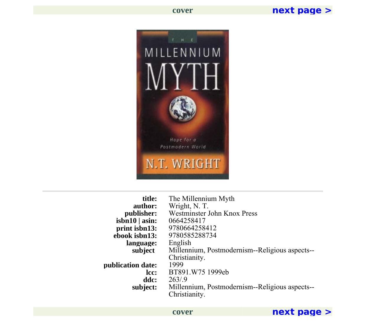 Millennium Myth: Hope for a Postmodern World by Tom Wright