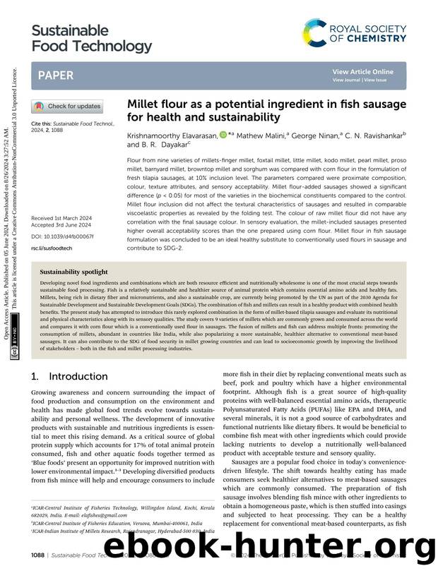 Millet flour as a potential ingredient in fish sausage for health and sustainability by Krishnamoorthy Elavarasan & Mathew Malini & George Ninan & C. N. Ravishankar & B. R. Dayakar
