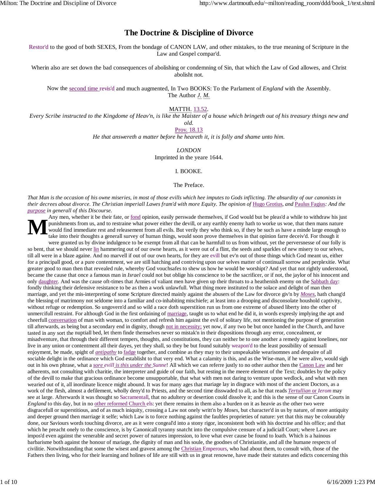 Milton: The Doctrine and Di... by Hillary