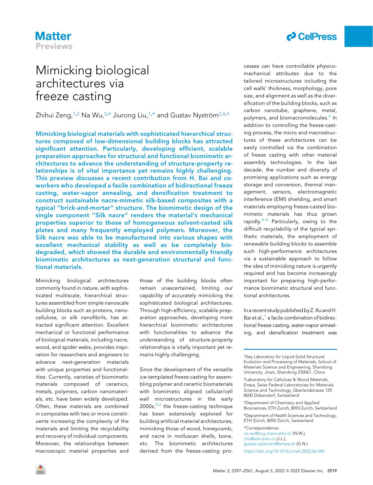 Mimicking Biological Architectures via Freeze Casting by Zhihui Zeng & Na Wu & Jiurong Liu & Gustav Nyström