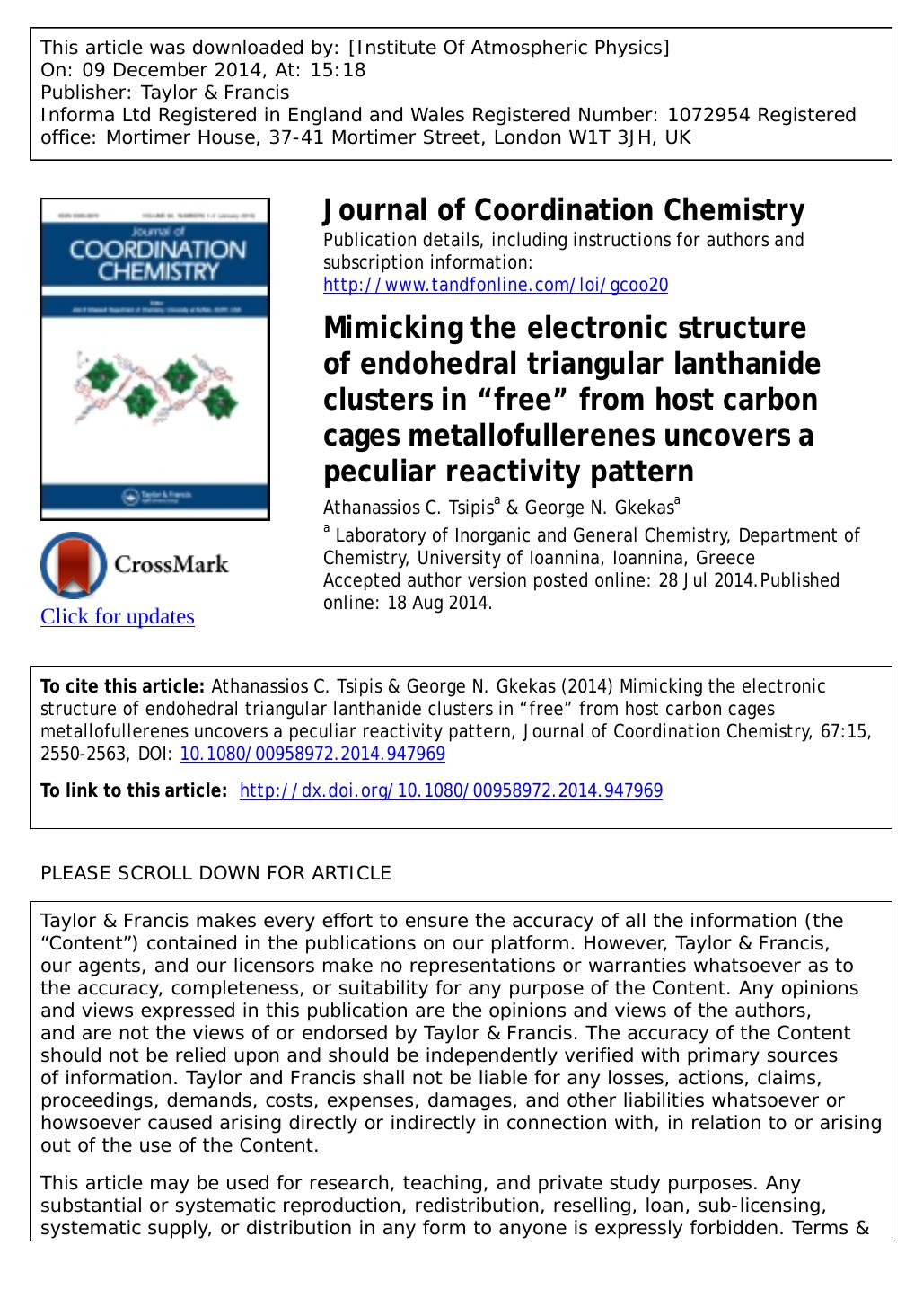 Mimicking the electronic structure of endohedral triangular lanthanide clusters in âfreeâ from host carbon cages metallofullerenes uncovers a peculiar reactivity pattern by Athanassios C. Tsipis