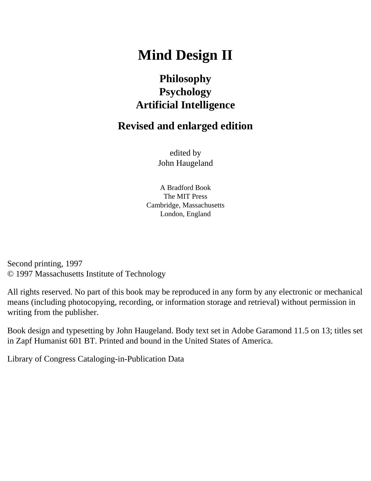 Mind Design II : Philosophy, Psychology, Artificial Intelligence by John Haugeland
