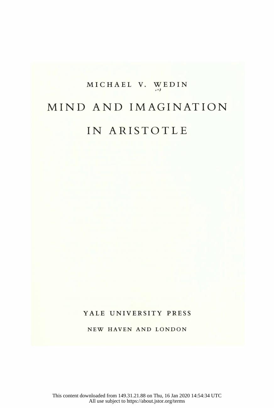 Mind and Imagination in Aristotle by Michael V. Wedin