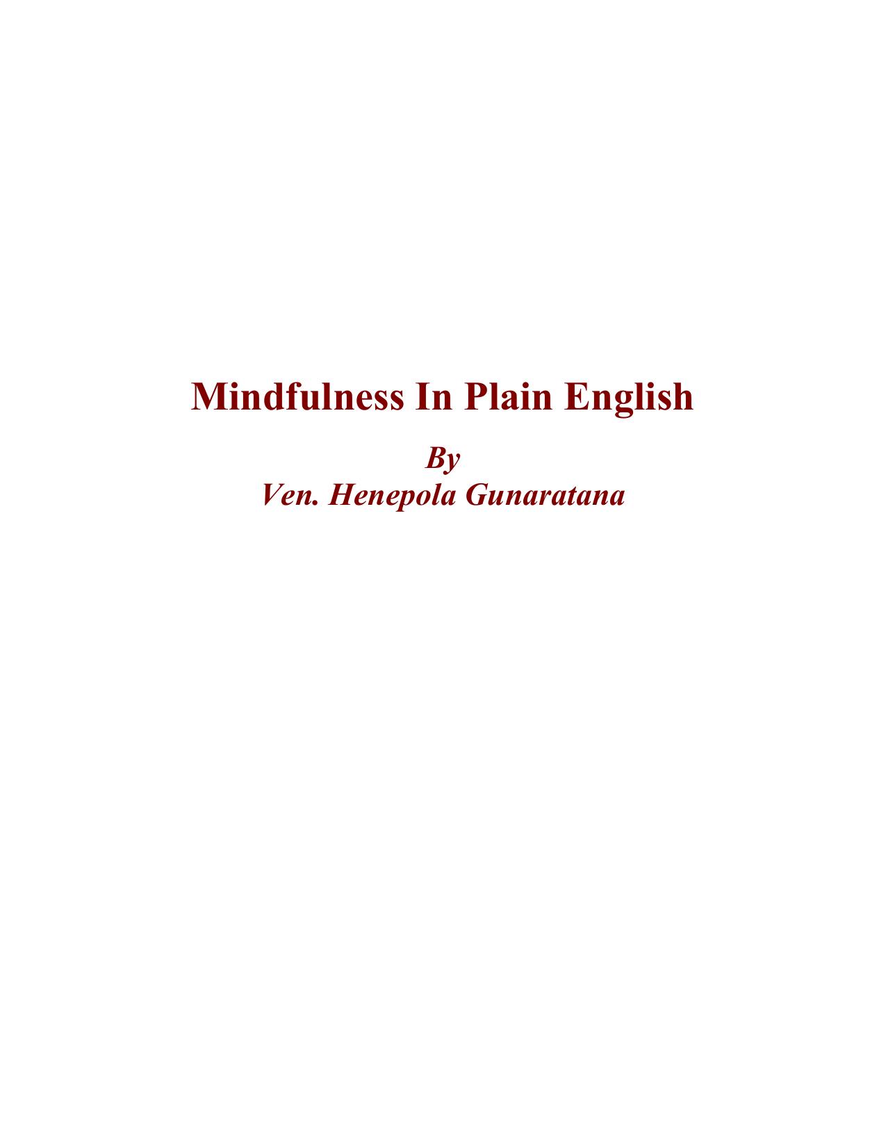 Mindfulness In Plain English by Ven. Henepola Gunaratana