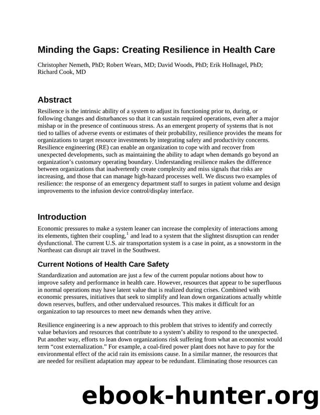 Minding the Gaps: Creating Resilience in Health Care by Agency for Healthcare Research and Quality