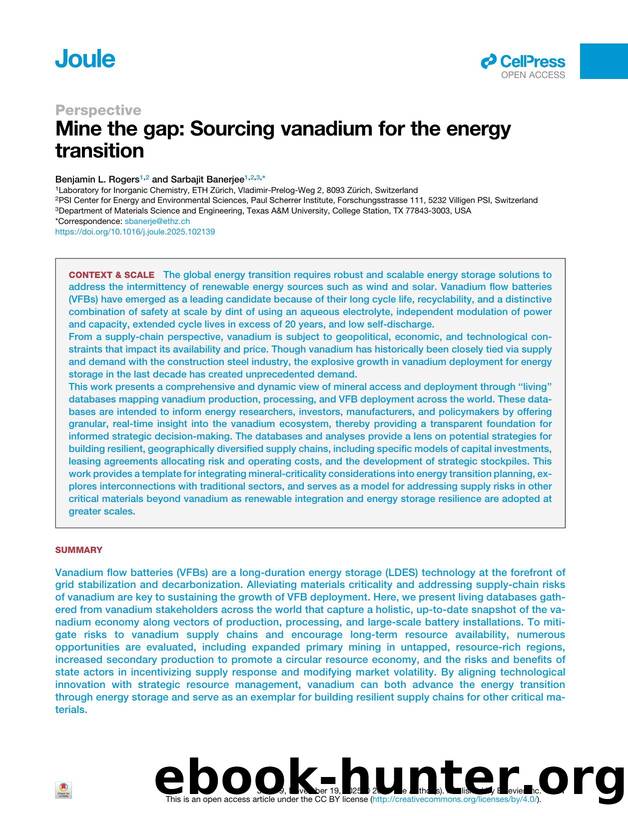 Mine the gap: Sourcing vanadium for the energy transition by Benjamin L. Rogers & Sarbajit Banerjee