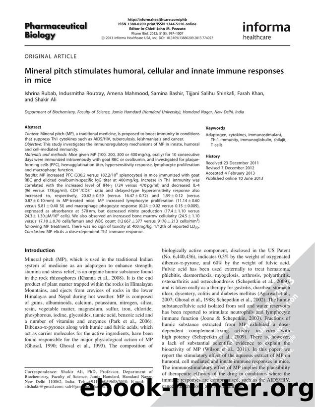 Mineral pitch stimulates humoral, cellular and innate immune responses in mice by unknow