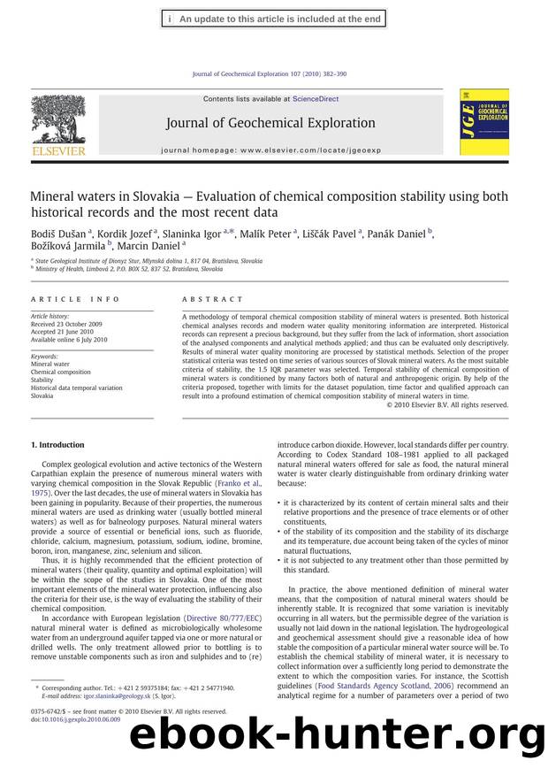 Mineral waters in Slovakia â Evaluation of chemical composition stability using both historical records and the most recent data by Bodiš Dušan