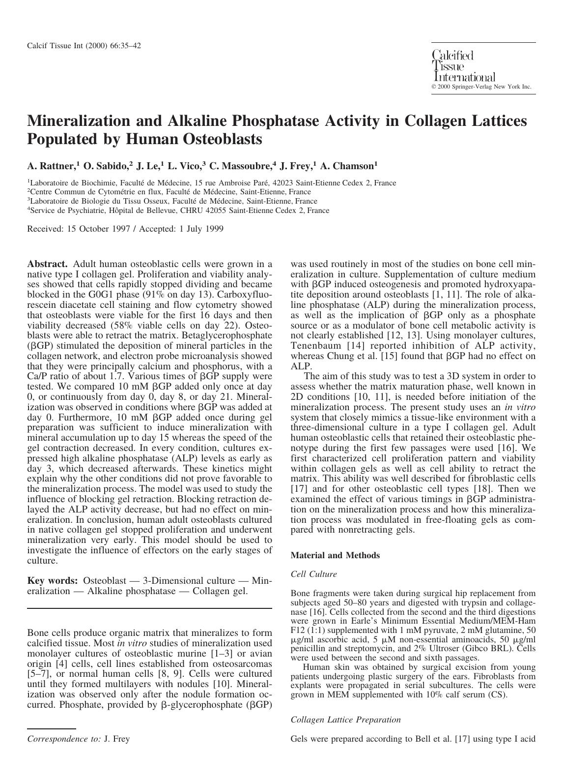 Mineralization and Alkaline Phosphatase Activity in Collagen Lattices Populated by Human Osteoblasts by Rattner A. et al